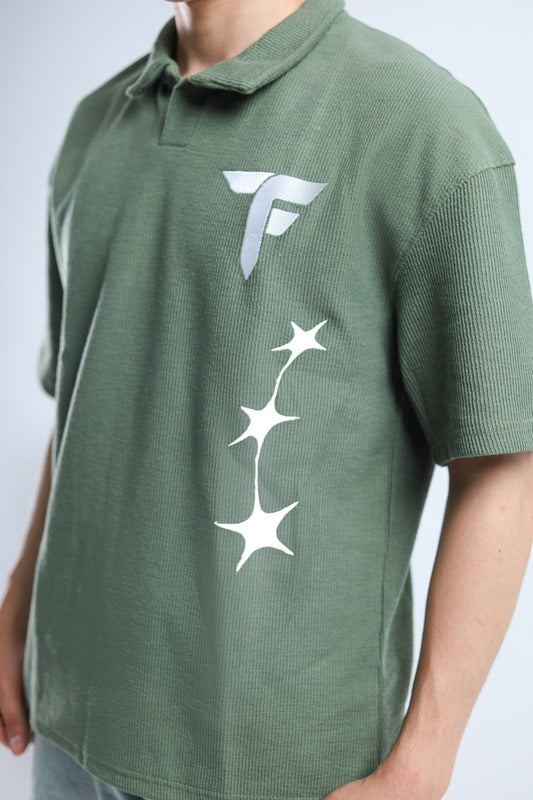 Polo Stars Oversized Tee - Pink / Olive Green