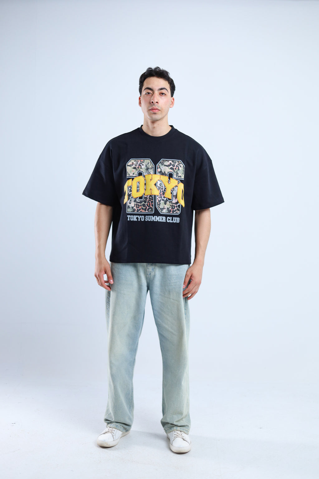 Tokyo 26 Boxy Tee - Black / White / Cyan