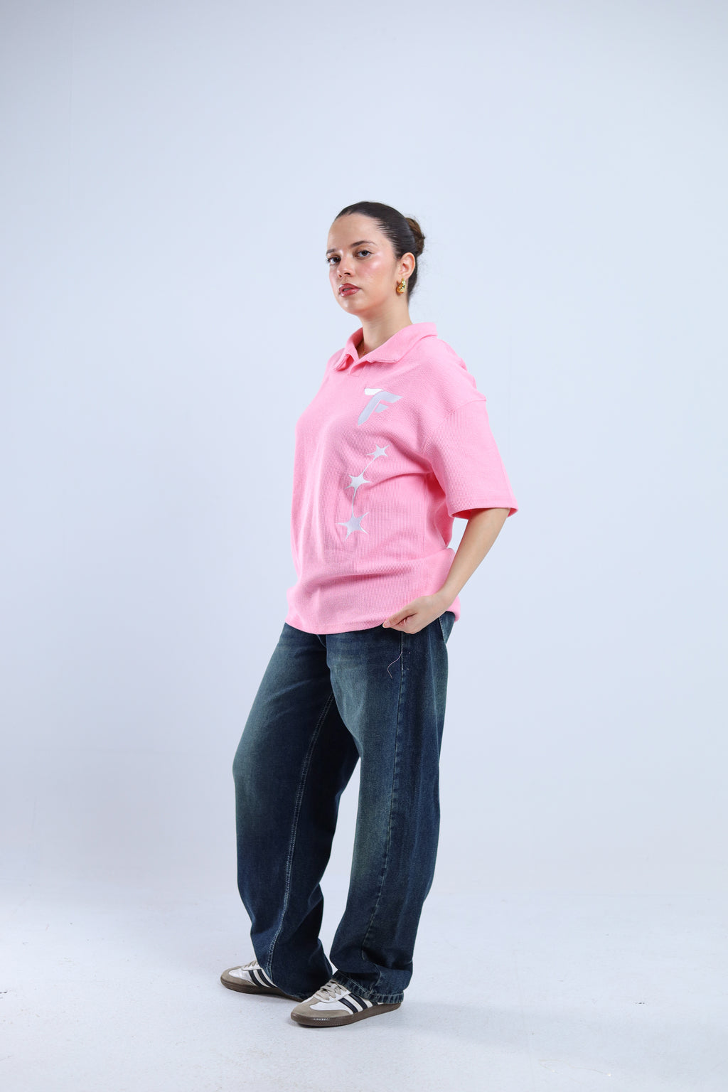 Polo Stars Oversized Tee - Pink / Olive Green