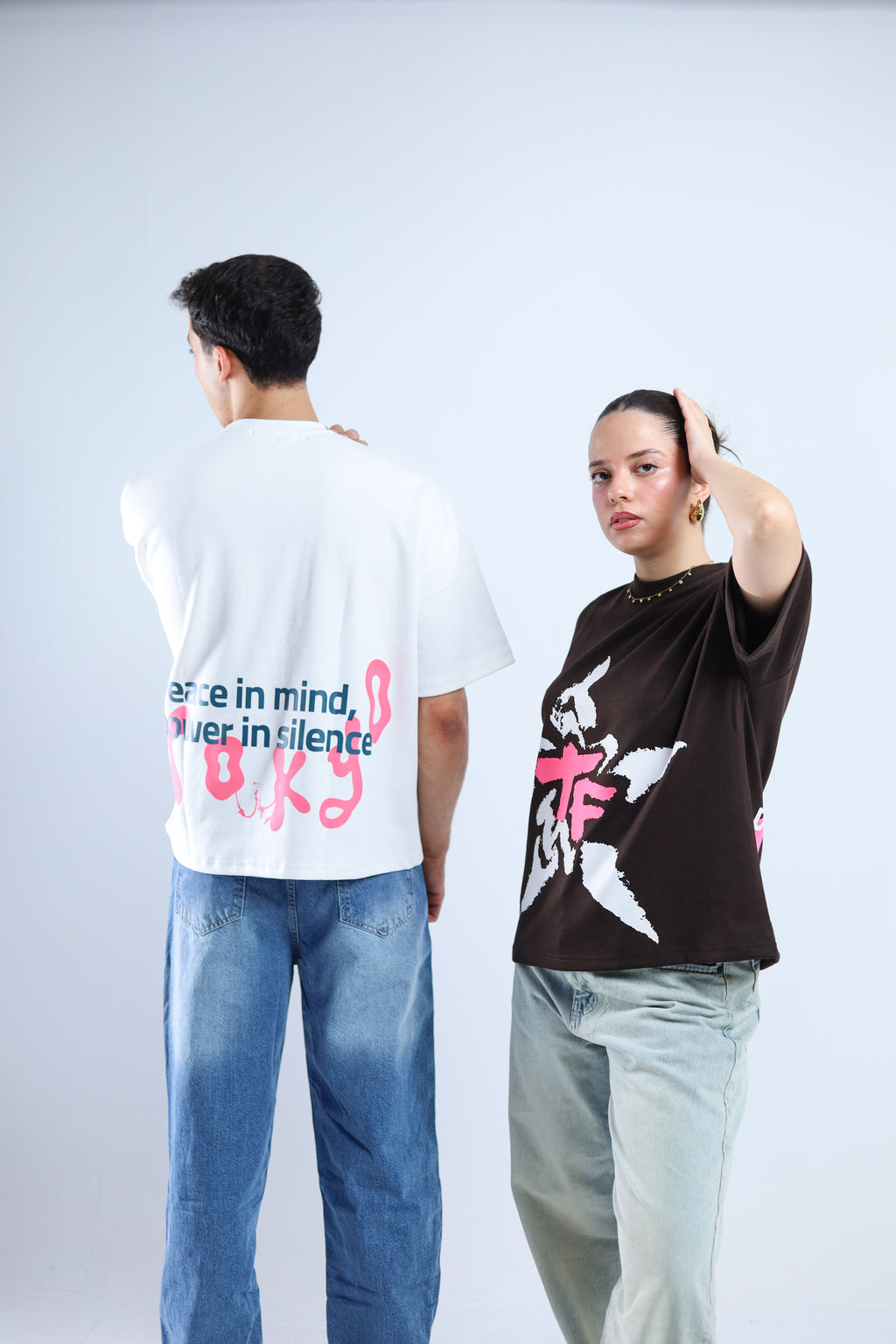 TF Star Boxy Tee - White / Brown