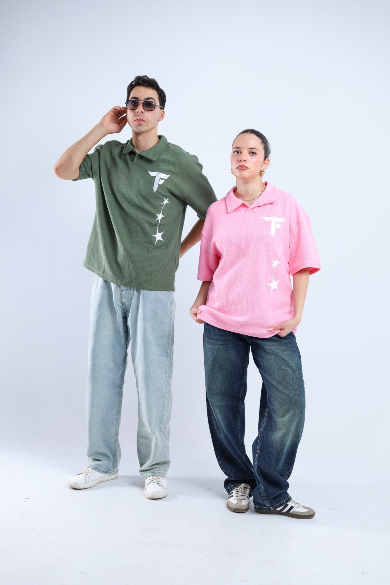 Polo Stars Oversized Tee - Pink / Olive Green - Tokyo Store
