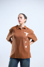 Polo Stars Oversized Tee - ًWarm Brown - Tokyo Store