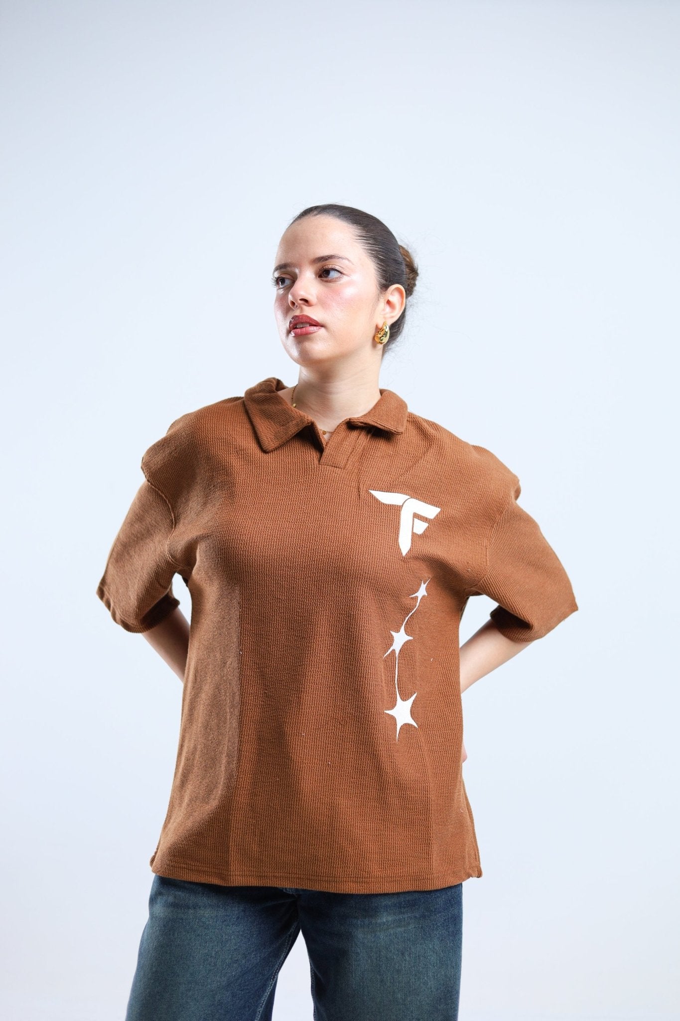 Polo Stars Oversized Tee - ًWarm Brown - Tokyo Store