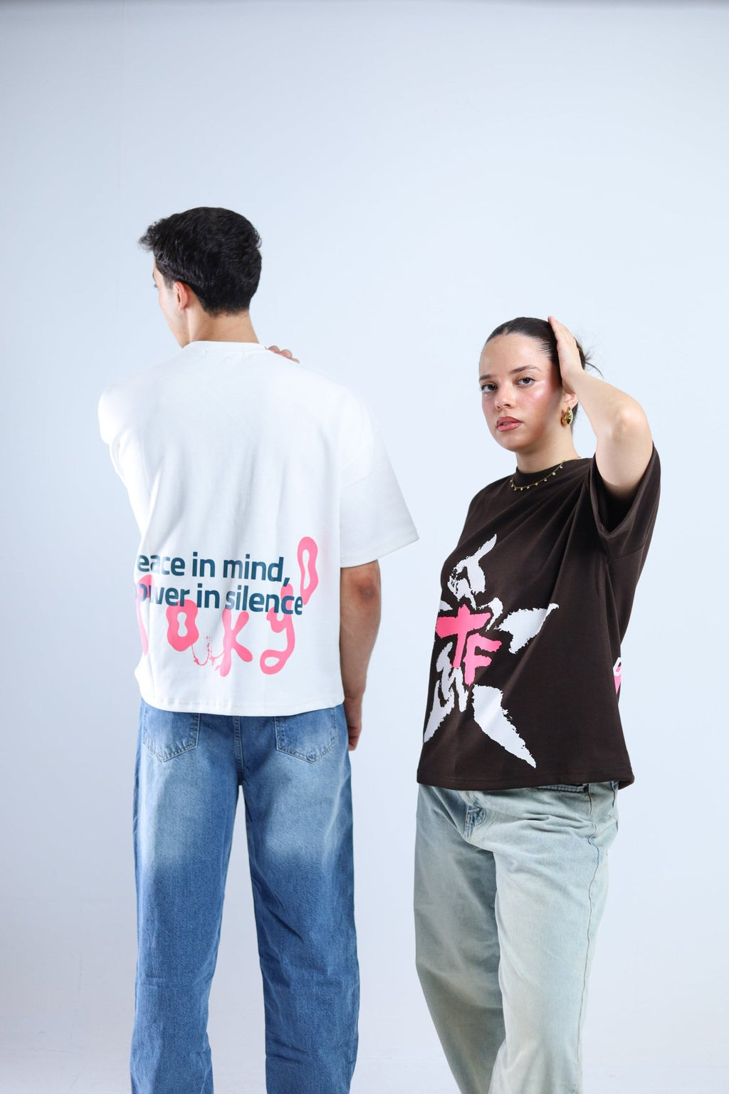 TF Star Boxy Tee - White / Brown - Tokyo Store