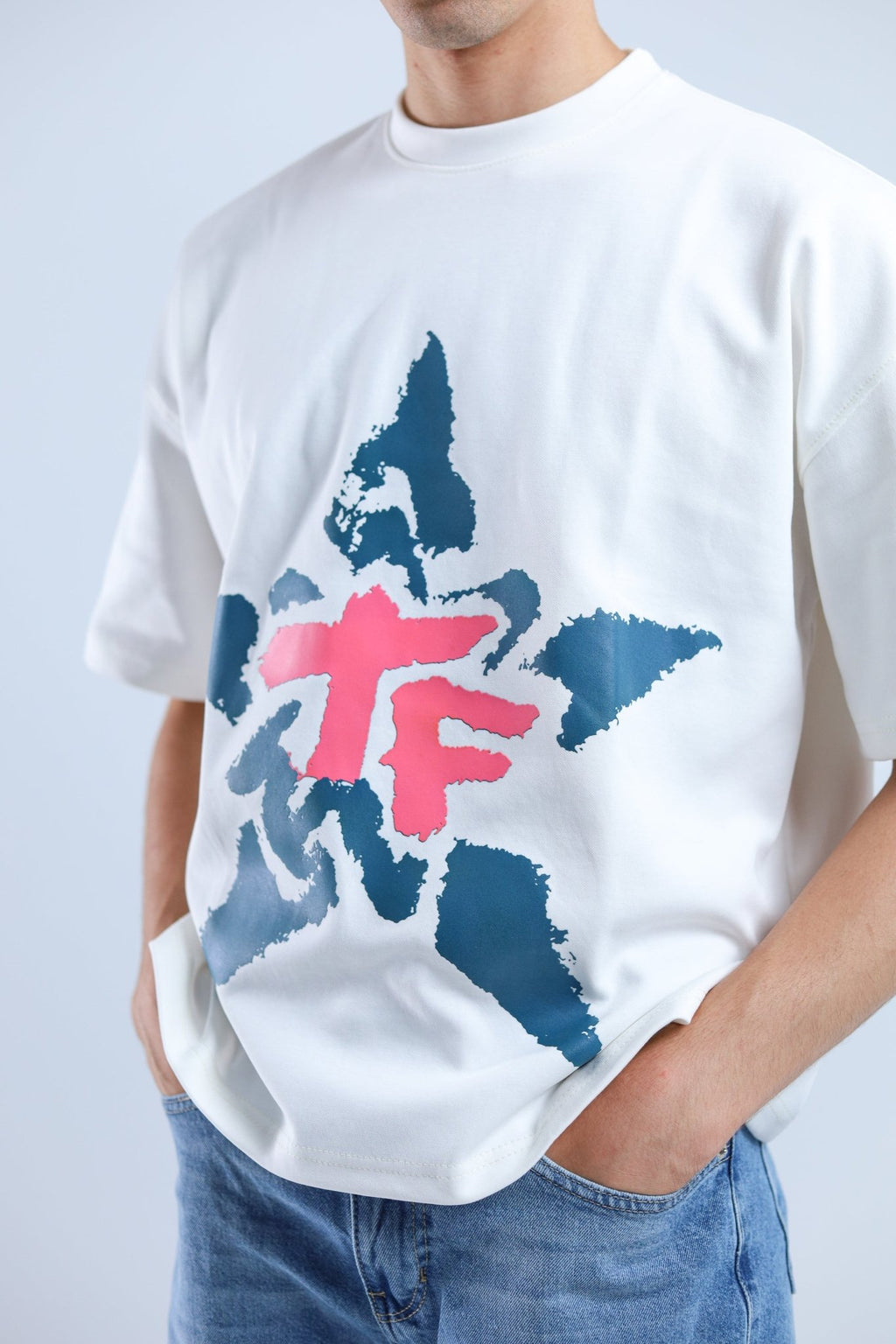 TF Star Boxy Tee - White / Brown - Tokyo Store