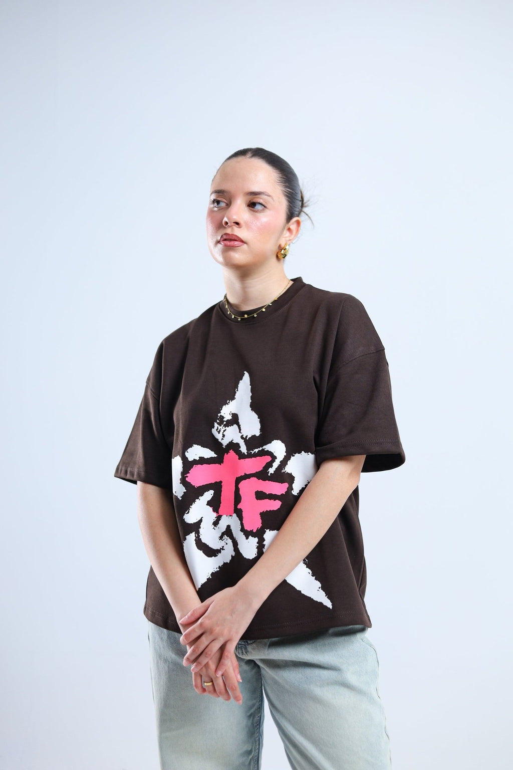 TF Star Boxy Tee - White / Brown - Tokyo Store
