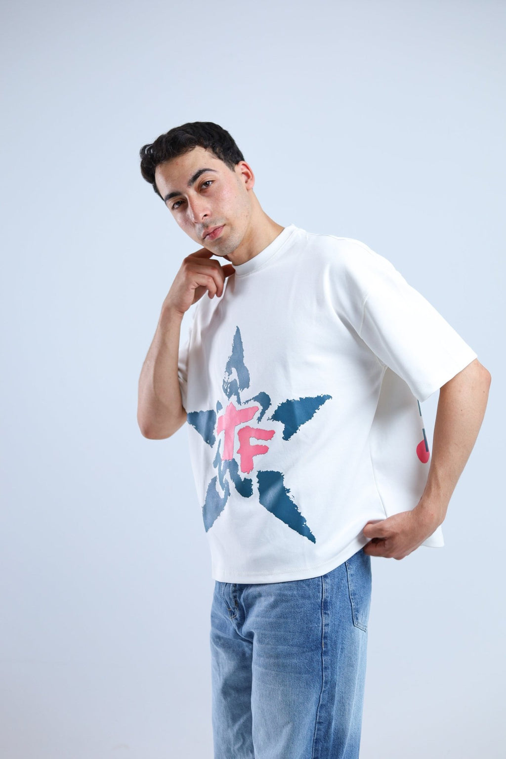 TF Star Boxy Tee - White / Brown - Tokyo Store